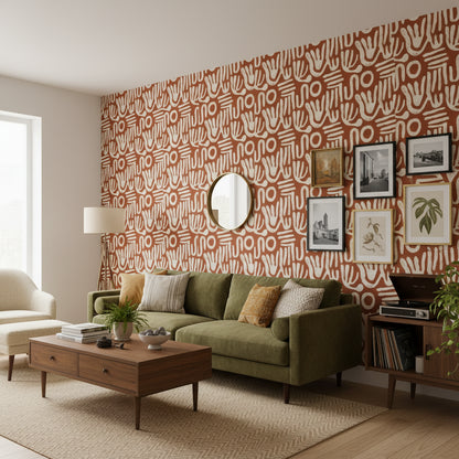 Terracotta Brown Abstract Handprint Wallpaper