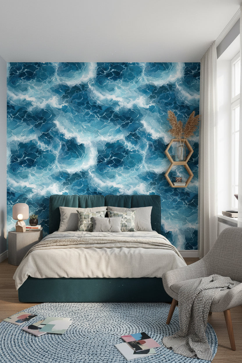 Ocean Wallpaper Waves Abstract Decorative Mural