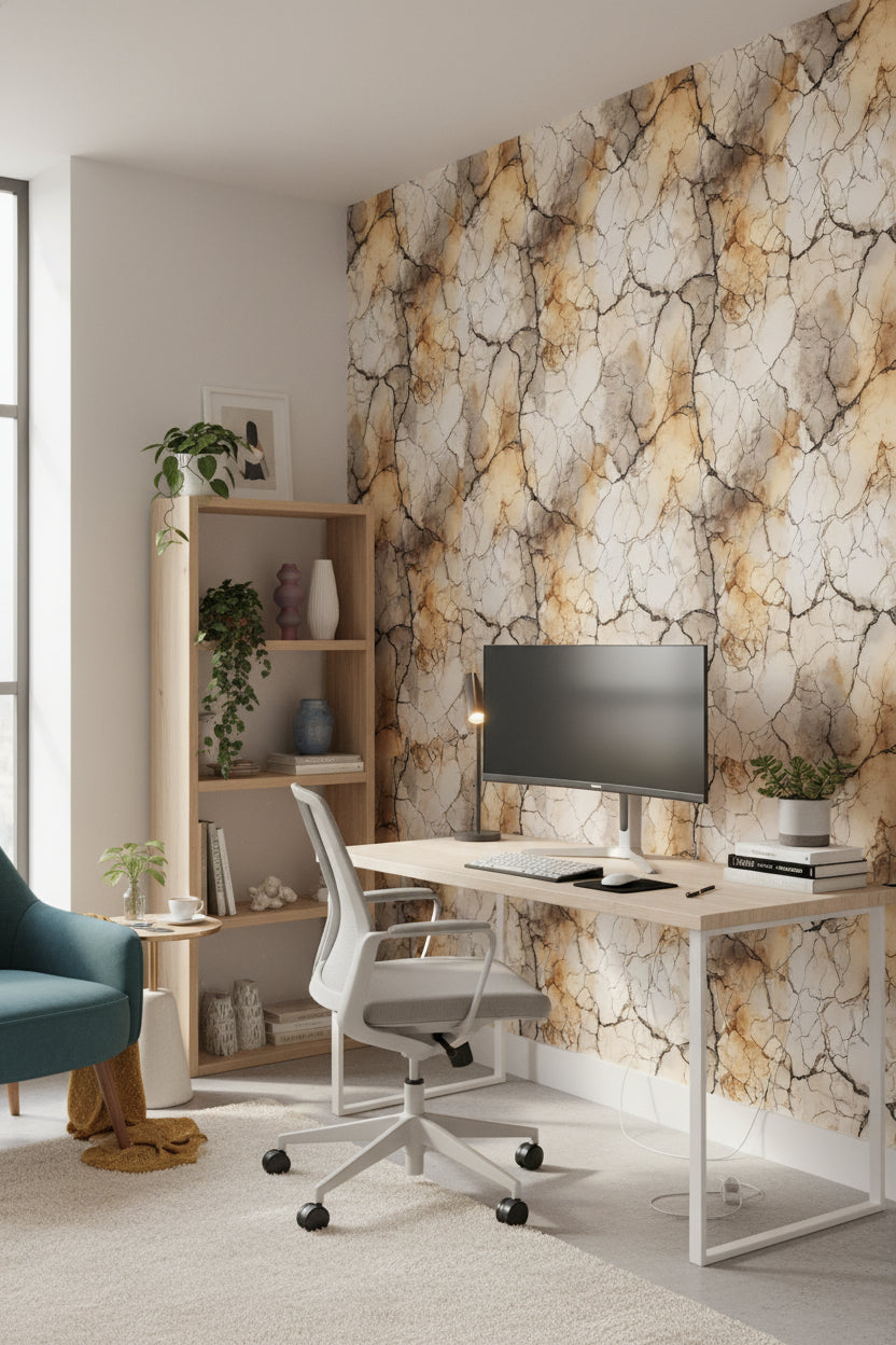 Marble Wallpaper Cracked Mural Beige Wall Decor
