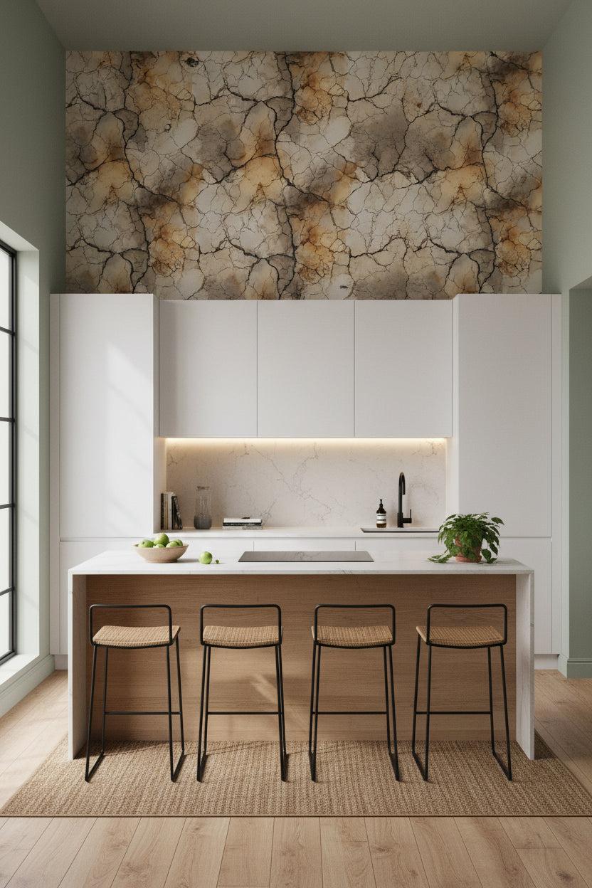 Marble Wallpaper Cracked Mural Beige Wall Decor