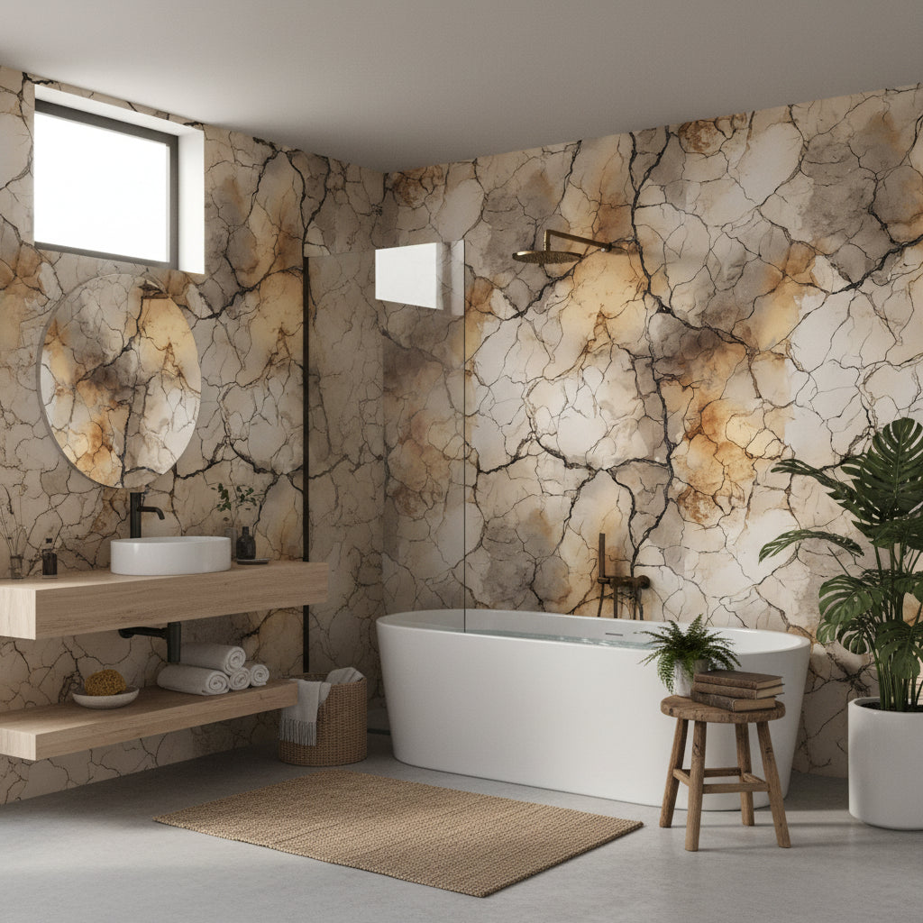 Marble Wallpaper Cracked Mural Beige Wall Decor