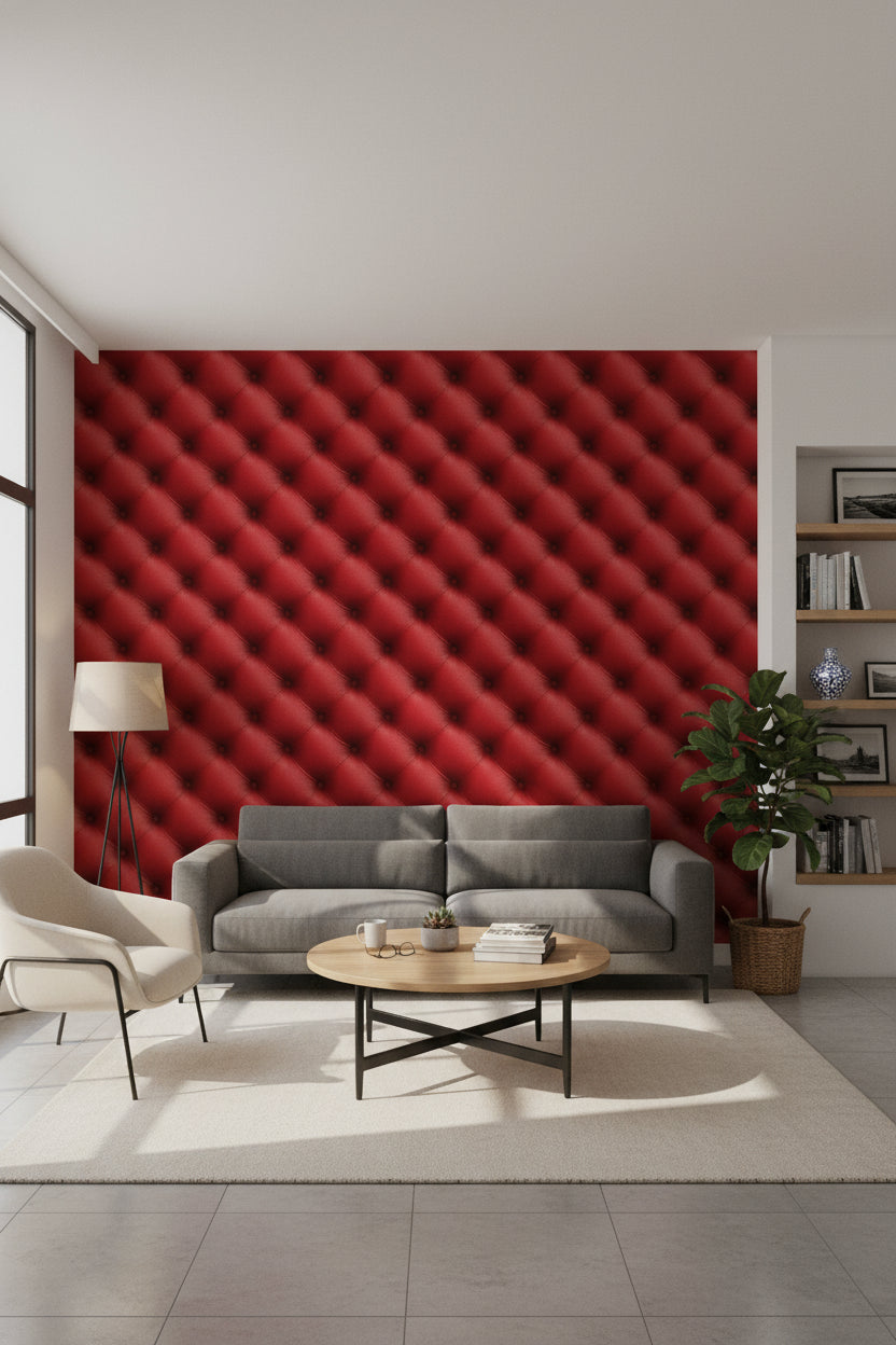 Tufted Wallpaper Leather Red Decorative Mural