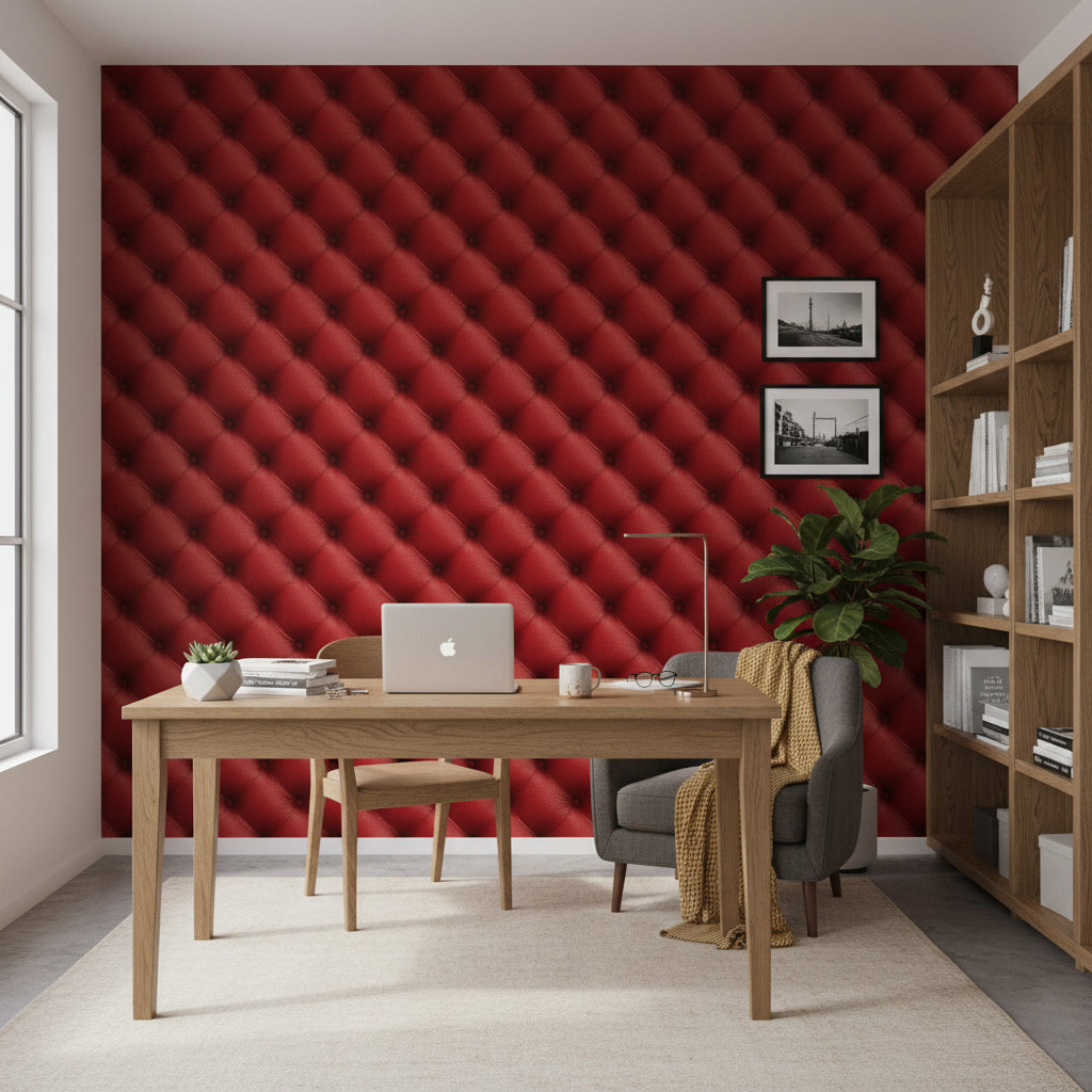 Deep Red Quilted Effect Wallpaper