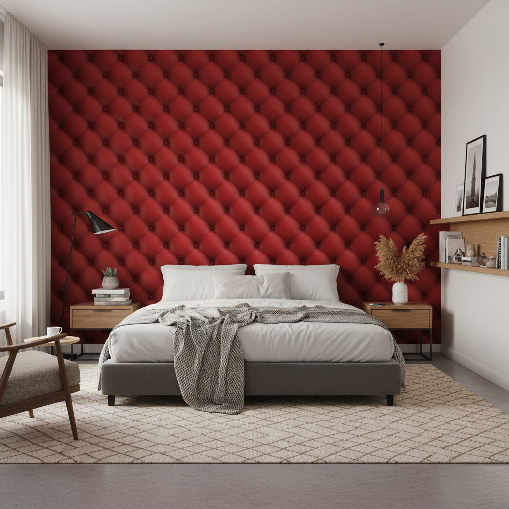 Tufted Wallpaper Leather Red Decorative Mural