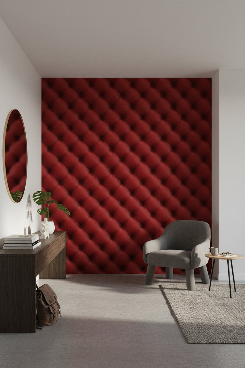 Deep Red Quilted Effect Wallpaper