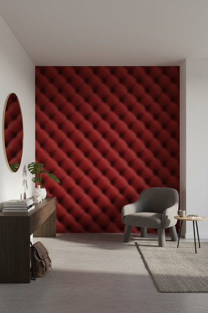 Deep Red Quilted Effect Wallpaper