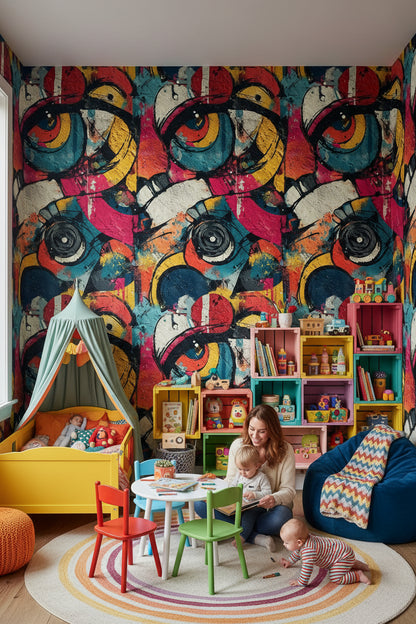 Vibrant Abstract Multicolor Kids Room Wallpaper