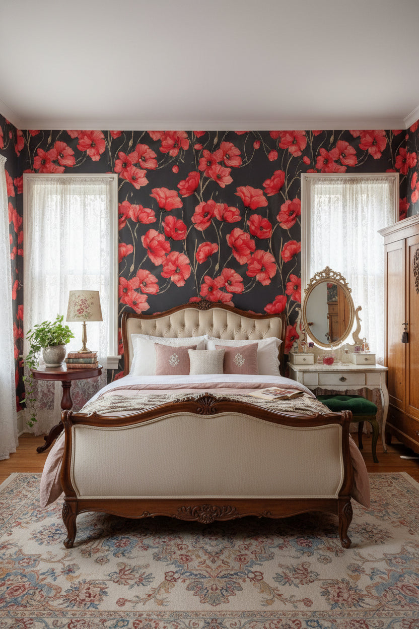 Floral Wallpaper Poppies Modern Wall Decor