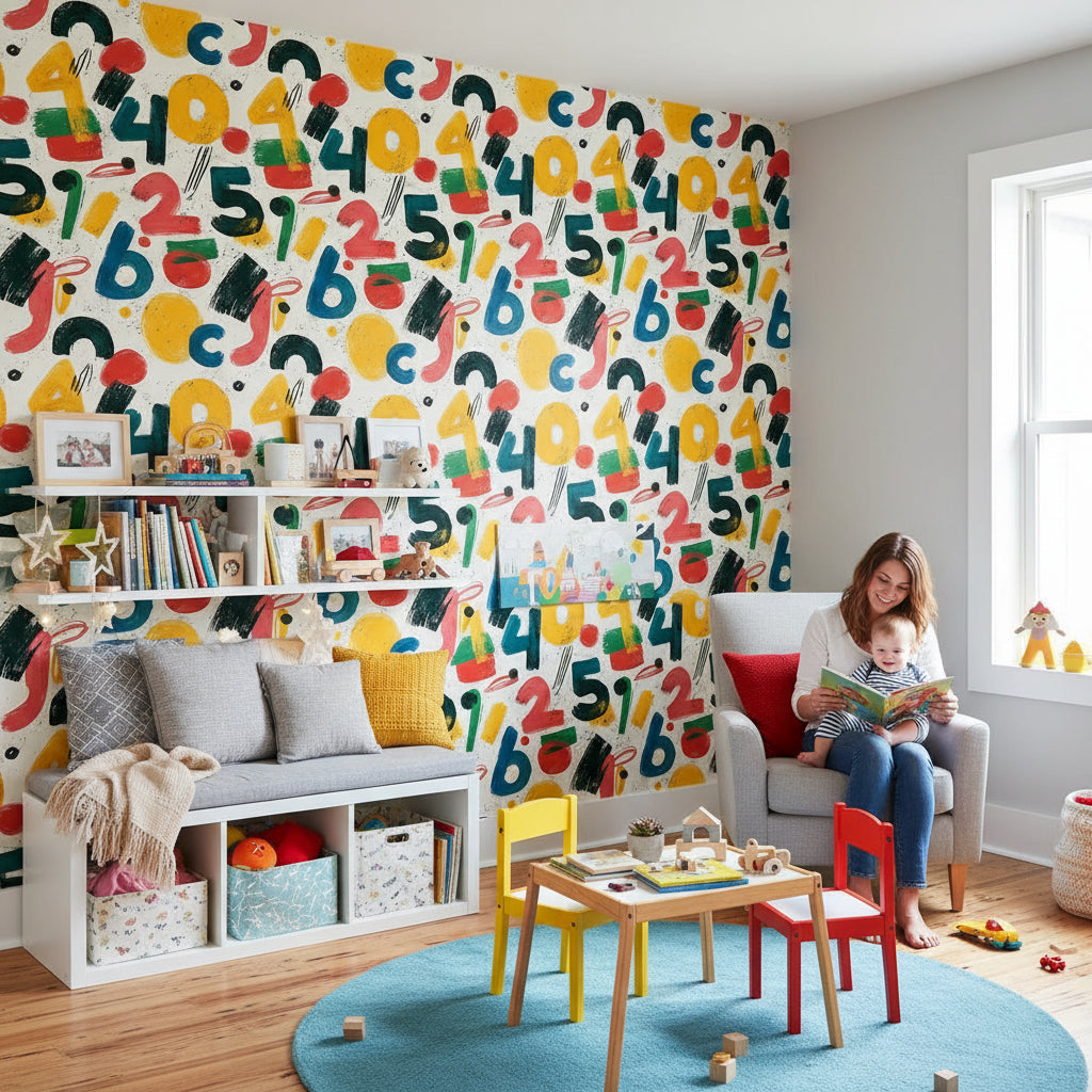 Geometric Wallpaper Numbers Removable Vibrant Wall Double Roll