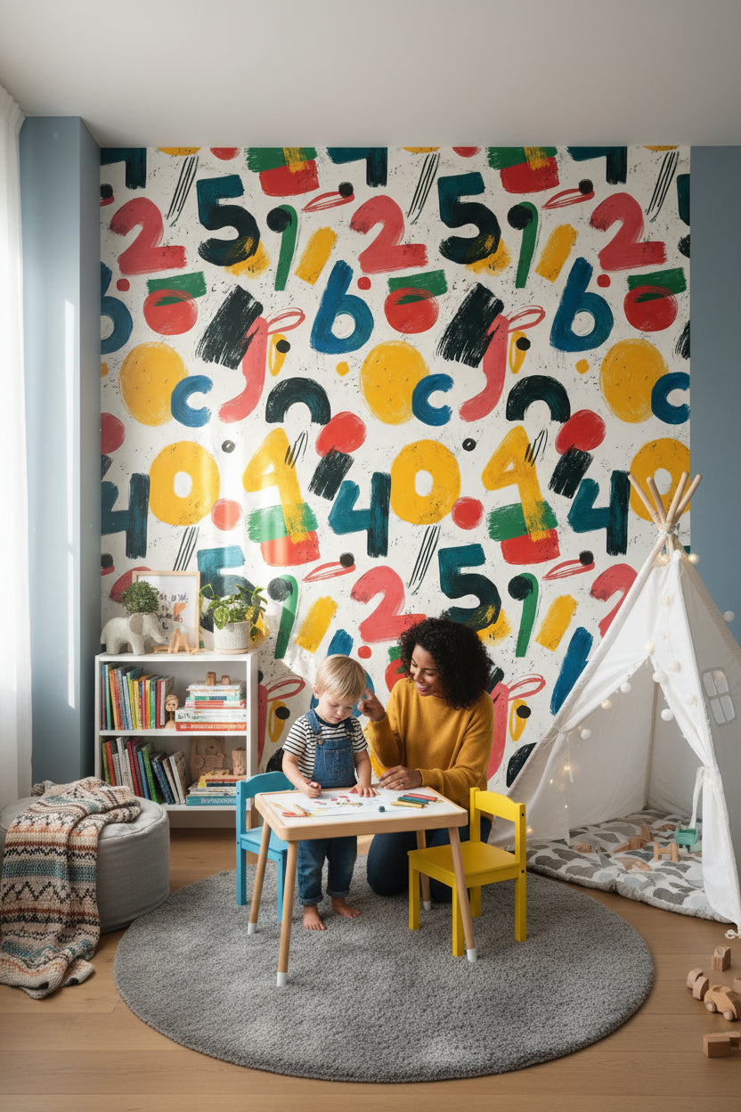 Geometric Wallpaper Numbers Removable Vibrant Wall Double Roll