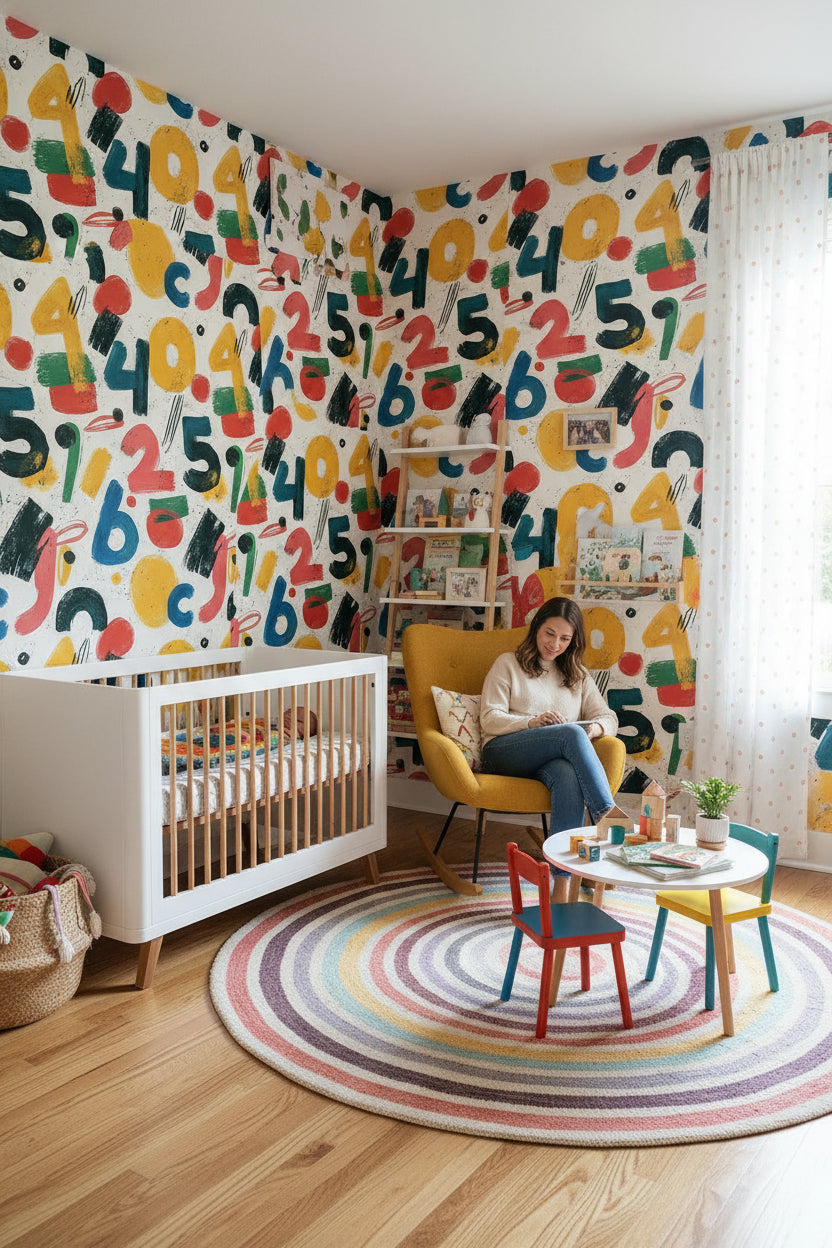 Geometric Wallpaper Numbers Removable Vibrant Wall Double Roll