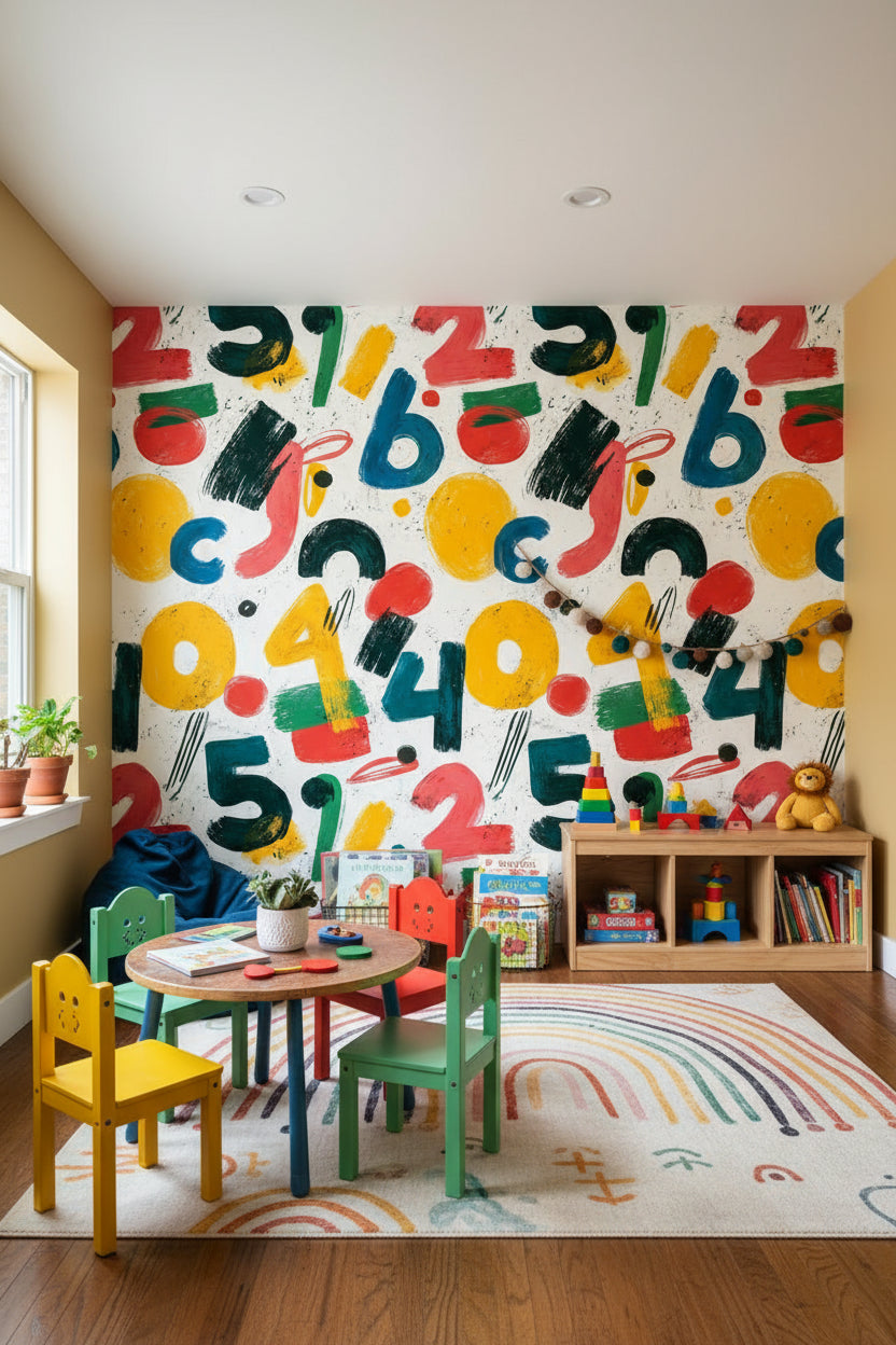Geometric Wallpaper Numbers Removable Vibrant Wall Double Roll