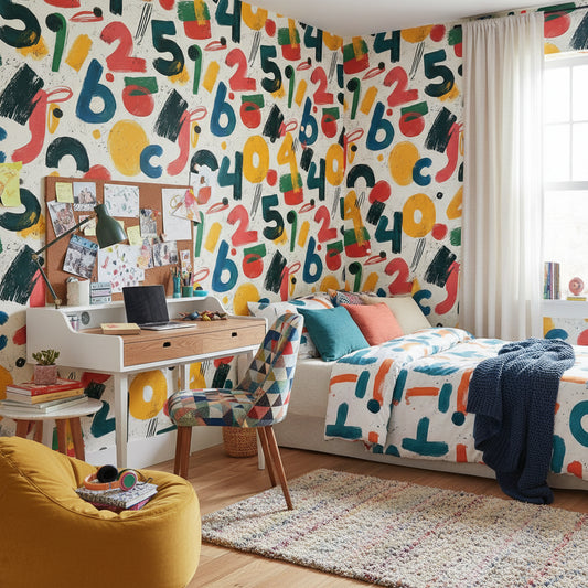 Geometric Wallpaper Numbers Removable Vibrant Wall Double Roll