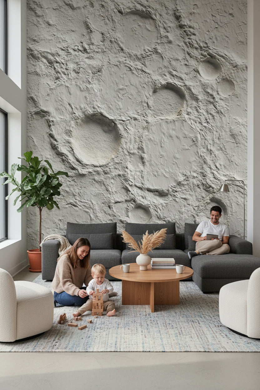 Gray Cratered Moon Surface 3D Wallpaper