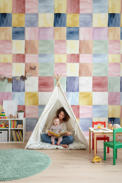 Colorful Patchwork Abstract Squares Wallpaper