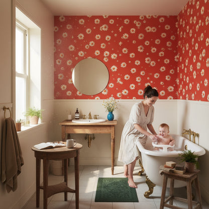 Vibrant Red Daisy Floral Wallpaper