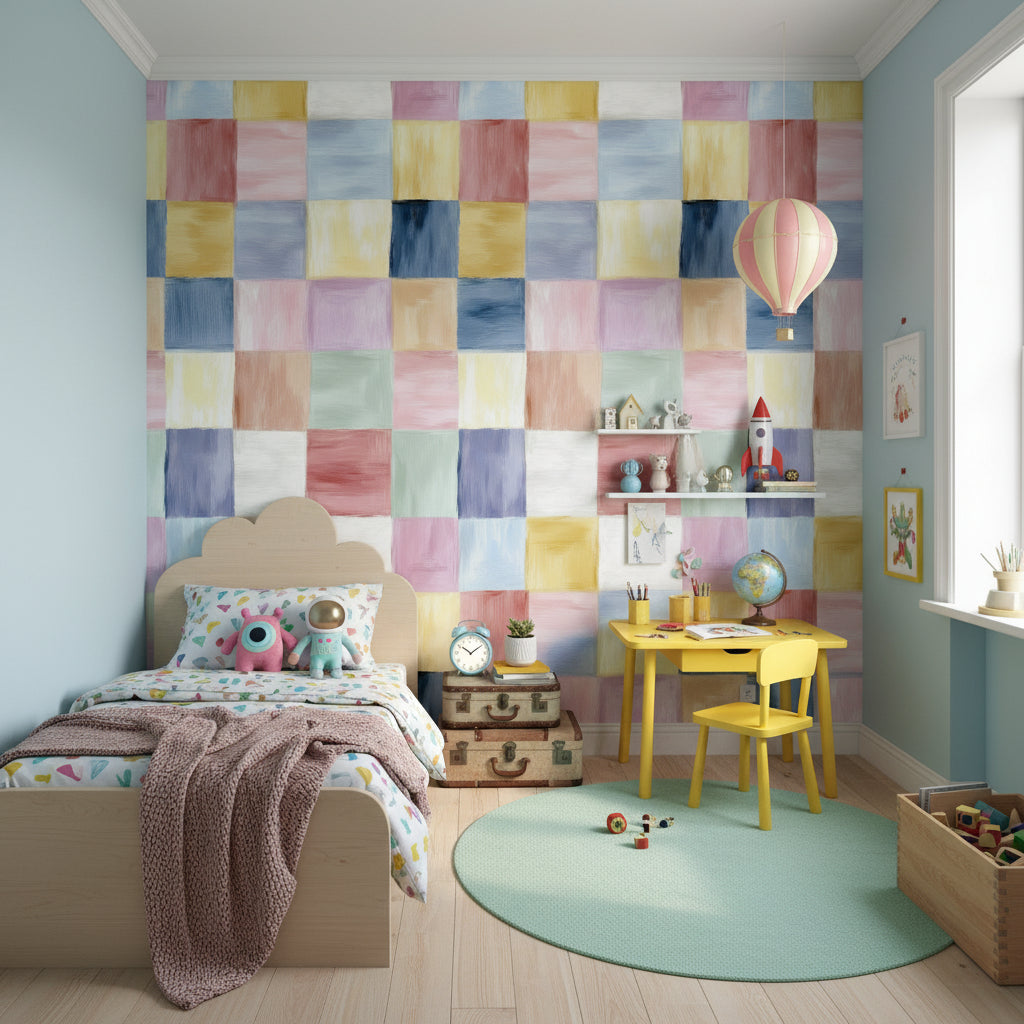 Colorful Patchwork Abstract Squares Wallpaper