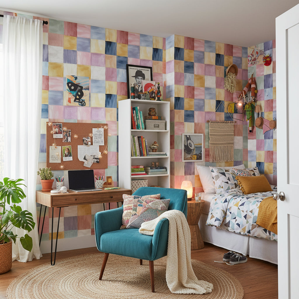 Colorful Patchwork Abstract Squares Wallpaper