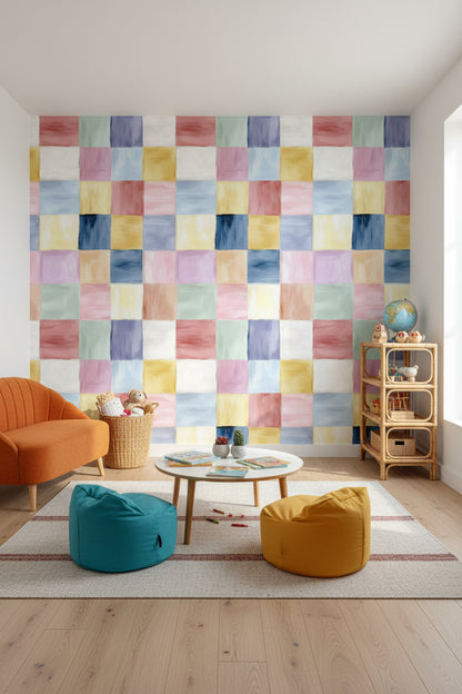 Colorful Patchwork Abstract Squares Wallpaper