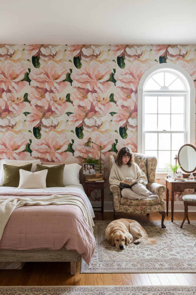 Floral Wallpaper Pink Modern Decorative Mural