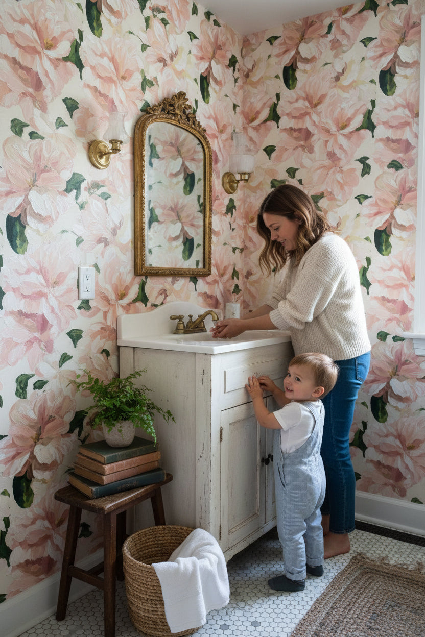 Floral Wallpaper Pink Modern Decorative Mural