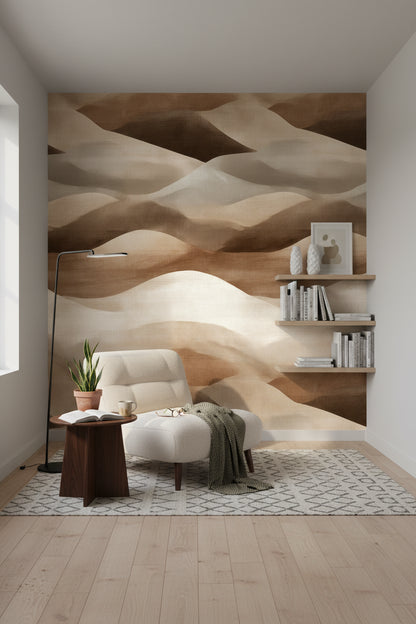 Warm Beige and Brown Abstract Wave Wallpaper
