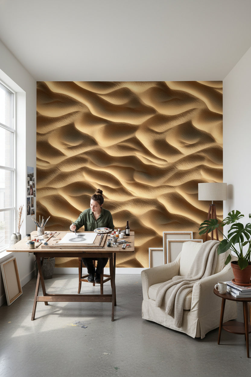 Golden Look Sand Dune Abstract 3D Wallpaper