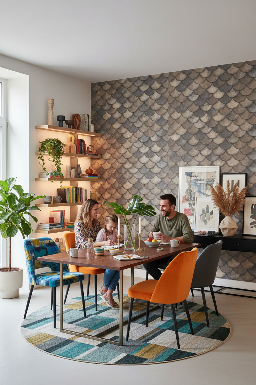 Scalloped Wallpaper Geometric Rustic Wall Mural