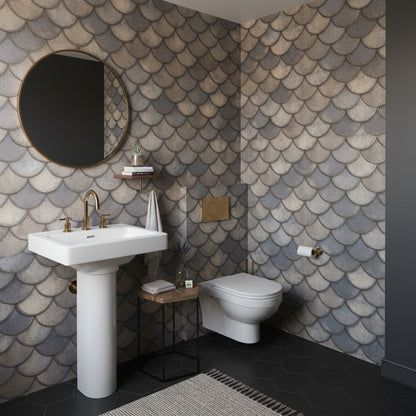 Taupe and Gray Scallop Pattern Wallpaper
