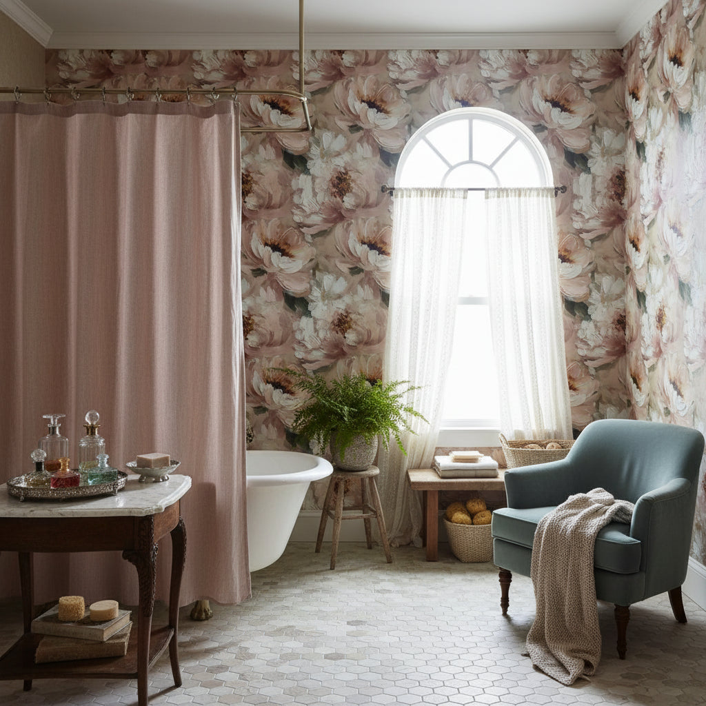 Cream and Blush Peony Floral Wallpaper