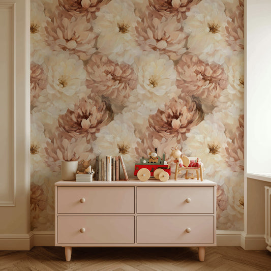 Floral Wallpaper Beige Mural Vintage Wall Decor