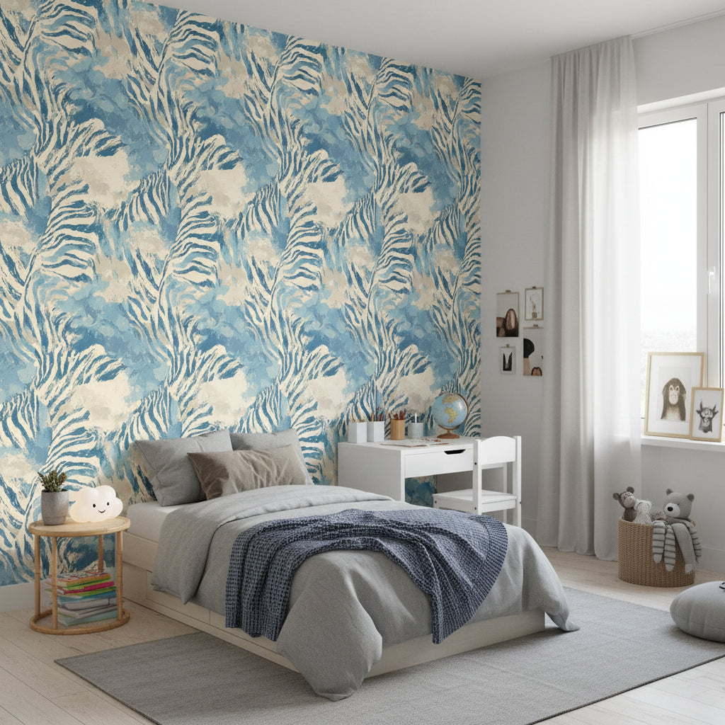 Sky Blue Zebra Print Wallpaper