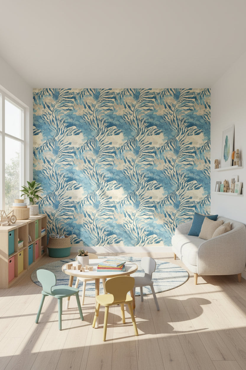 Sky Blue Zebra Print Wallpaper