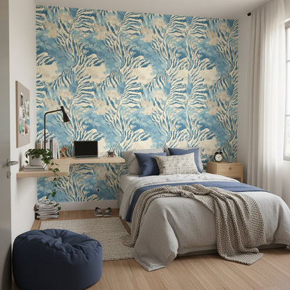 Sky Blue Zebra Print Wallpaper