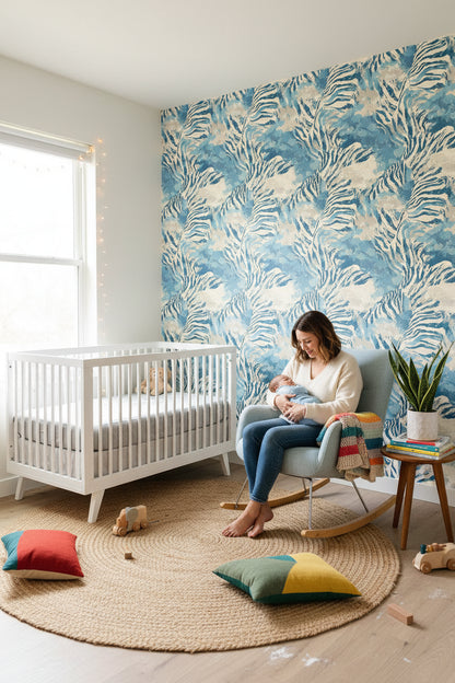 Sky Blue Zebra Print Wallpaper