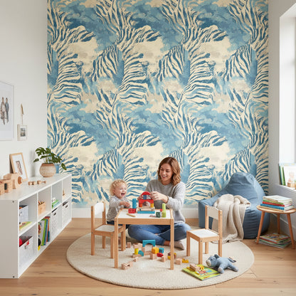 Sky Blue Zebra Print Wallpaper