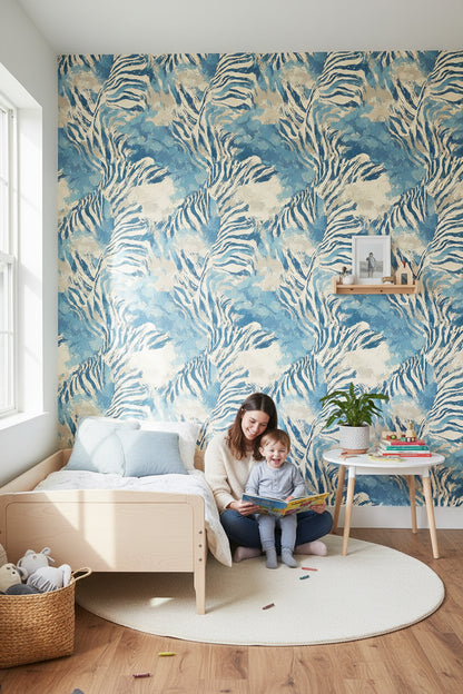 Sky Blue Zebra Print Wallpaper