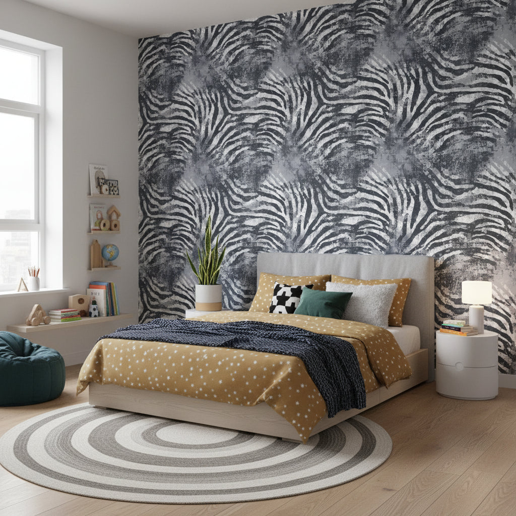 Moody Gray Abstract Zebra Stripe Wallpaper