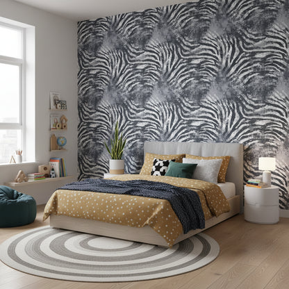 Moody Gray Abstract Zebra Stripe Wallpaper
