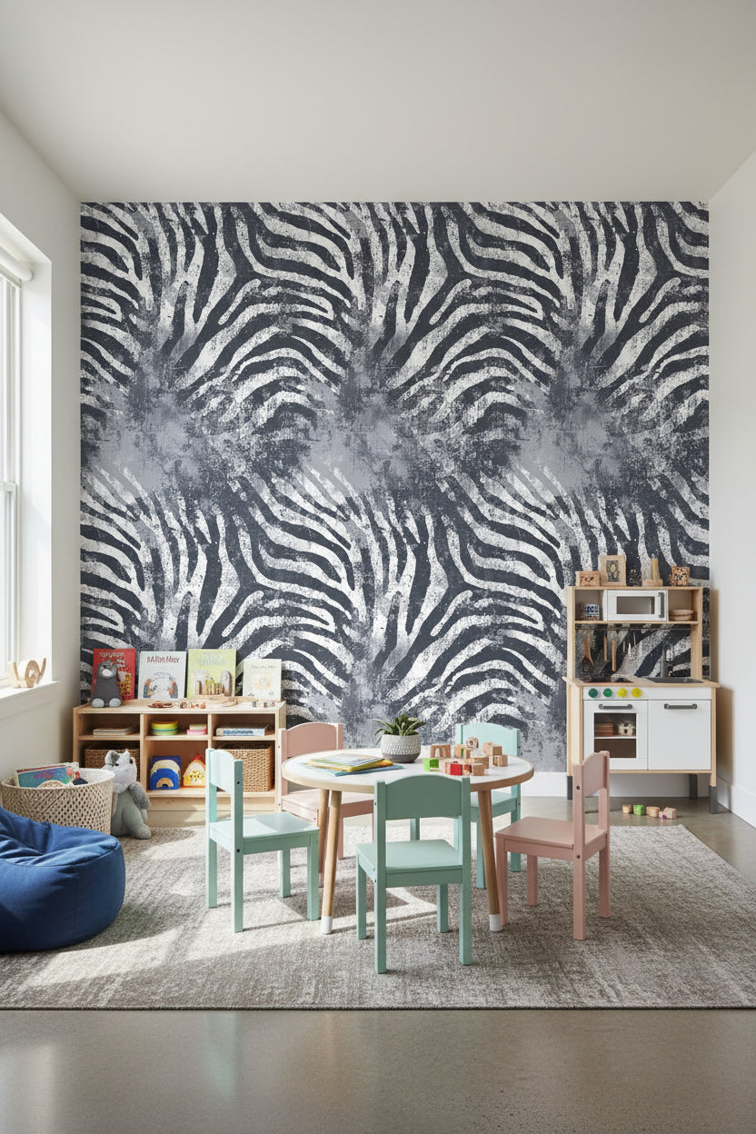 Moody Gray Abstract Zebra Stripe Wallpaper