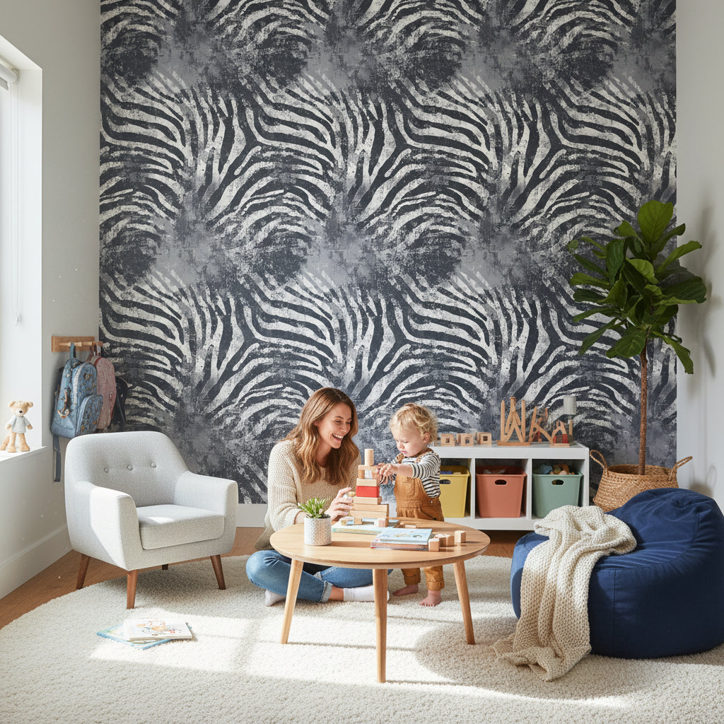 Moody Gray Abstract Zebra Stripe Wallpaper
