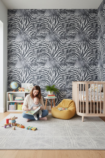 Moody Gray Abstract Zebra Stripe Wallpaper