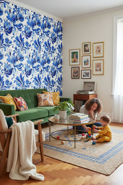 Cobalt Blue Tulip Floral Wallpaper