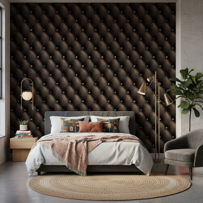 Rich Espresso Buttoned Leather Effect Wallpaper