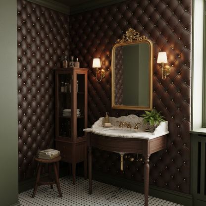 Rich Chocolate Brown Quilted Abstract Wallpaper