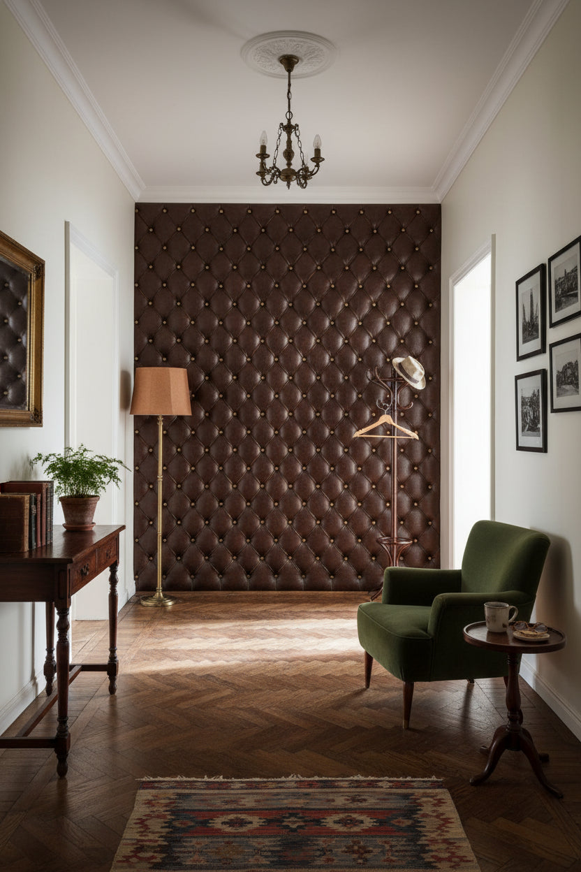 Tufted Leather Wallpaper Brown Geometric Wall Mural