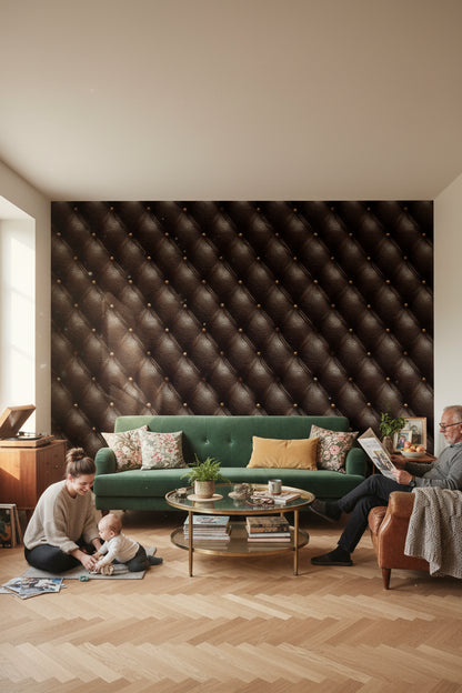 Rich Chocolate Brown Quilted Abstract Wallpaper