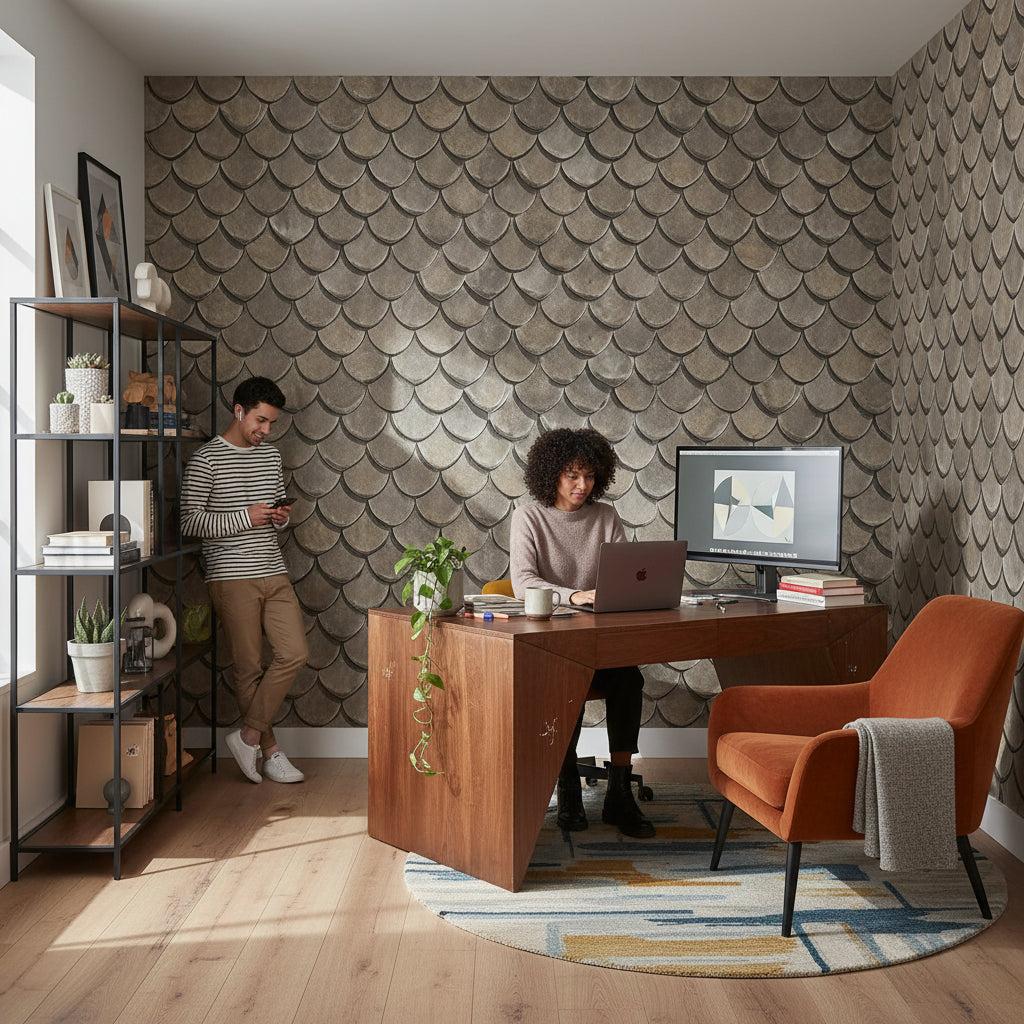 Scales Wallpaper Geometric Rustic Wall Decor