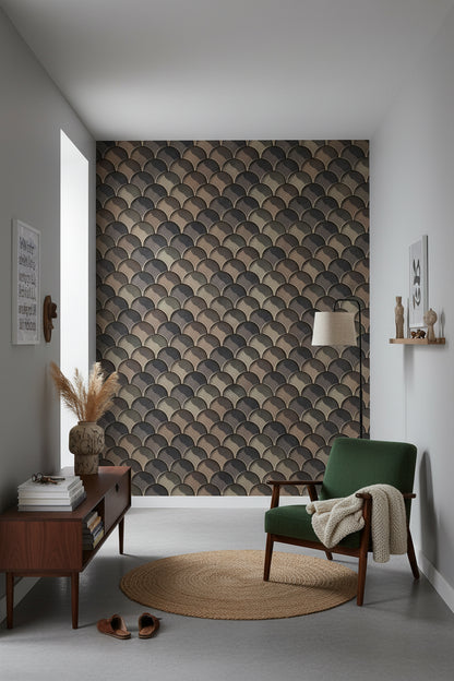 Earthy Taupe Scallop Geometric Wallpaper