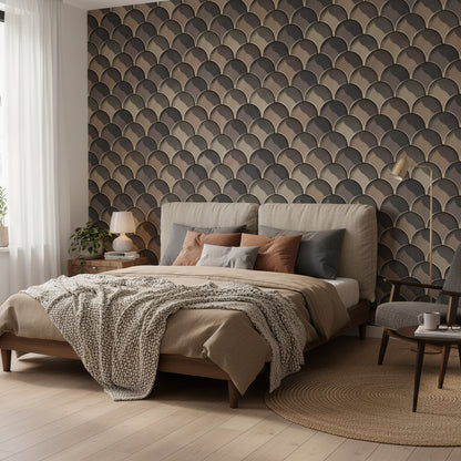 Earthy Taupe Scallop Geometric Wallpaper